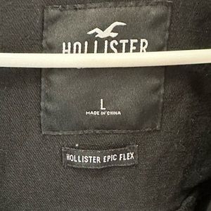 Hollister Distressed Black Denim Jacket with Hoodie - Men L